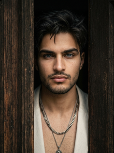 Cinematic Rustic Doorway Close-Up Portrait