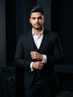 Confident Executive Black Suit Studio Portrait