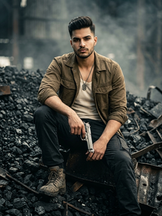 Rugged Industrial Portrait on Coal Debris