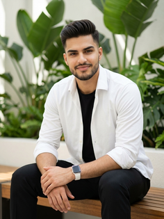 Confident White Shirt Cinematic Plant Portrait