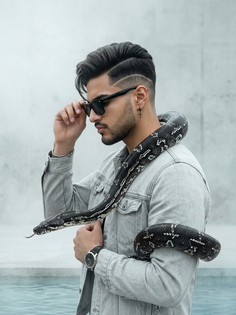 High-Fashion Portrait with Dramatic Snake Styling