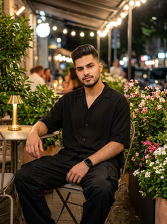 Night Café Portrait with Warm Ambient Lighting