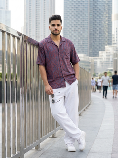 Reddish-Blue Shirt Urban Streetwear Portrait