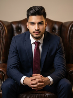 Authoritative Navy Suit Chesterfield Portrait