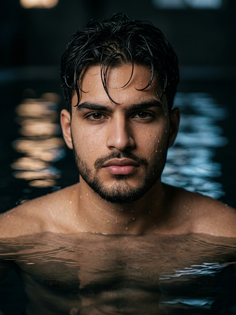 Cinematic Wet-Hair Portrait in Dark Water