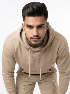 Beige Hoodie Intense White Studio Portrait