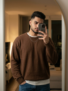 Brown Sweater Cinematic Mirror Selfie