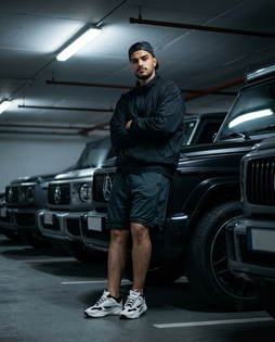Cinematic Streetwear Portrait in Luxury Garage