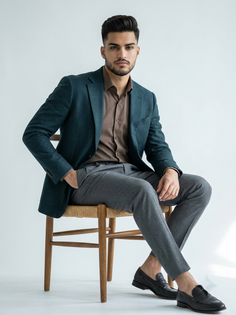 Dark Teal Blazer Editorial Fashion Portrait