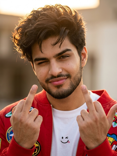 Playful Red Bomber Jacket Cinematic Portrait