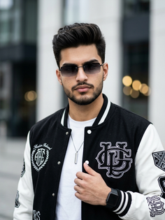 Black and White Varsity Jacket Urban Fashion Portrait