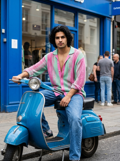 Vibrant Knit Shirt Urban Scooter Fashion Portrait