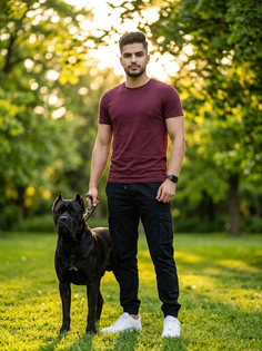 Golden Hour Portrait with Black Cane Corso