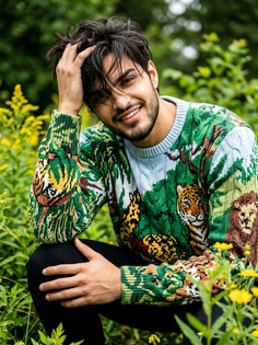 Jungle Knit Sweater Fashion Portrait in Wildflowers