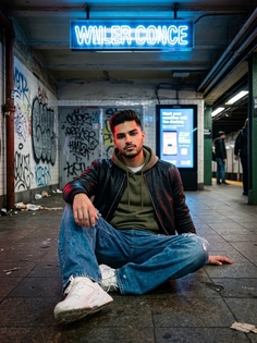 Neon Subway Gritty Streetwear Fashion Portrait