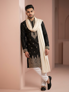 Black Shimmery Kurta Luxury Editorial Portrait