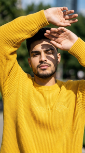 Yellow Knit Sweater Dynamic Sunlight Fashion Portrait