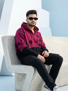 Maroon Black Hoodie Modern Streetwear Portrait