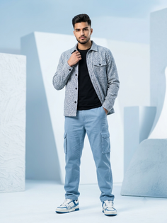 Printed Shacket Light Blue Cargo Fashion Portrait
