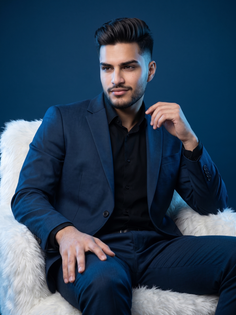 Dark Blue Suit Cool Studio Portrait