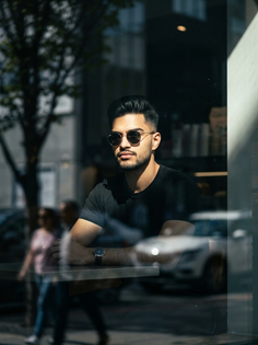 Moody Café Window Cinematic Portrait