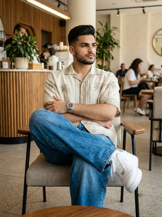 Beige Cuban Shirt Café Fashion Portrait