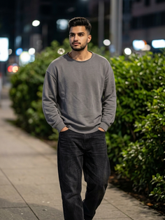 Gray Sweatshirt Night Street Portrait