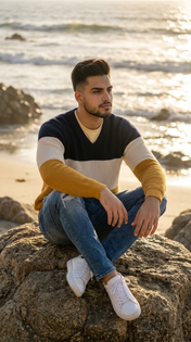 Golden Hour Ocean Boulder Fashion Portrait