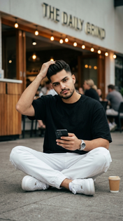 Black T-Shirt Café Streetwear Portrait