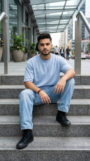 Pastel Blue Streetwear City Stair Portrait