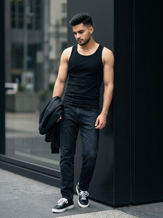 Black Tank Top Matte Black Urban Portrait