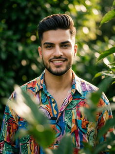 Dark Green Cinematic Smiling Portrait