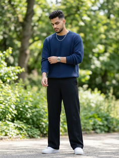 Dark Blue Sweater Urban Greenery Portrait