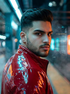 Red Vinyl Cyberpunk Neon Portrait