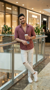 Dark Pink Shirt Luxury Café Portrait