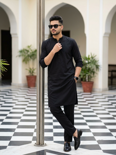 Black Kurta Courtyard Modern Fusion Portrait