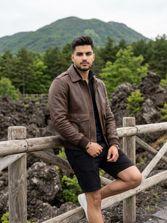 Brown Flight Jacket Mountain Adventure Portrait