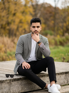 Black White Jacket Autumn Outdoor Portrait
