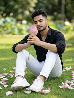 Serene Lotus Flower Green Lawn Portrait
