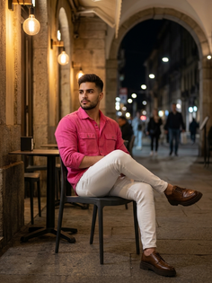 Pink Shirt Italian Café Night Fashion Portrait