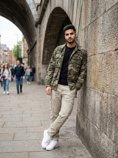 Camouflage Jacket Stone Bridge Urban Portrait