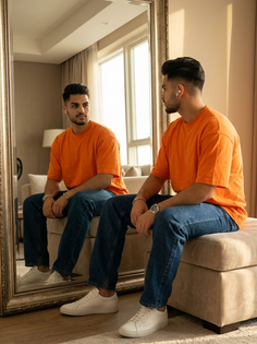 Orange Oversized T Shirt Mirror Fashion Portrait