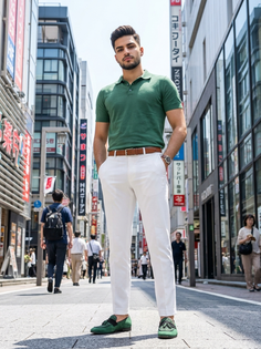 Green Korean Polo Tokyo Street Fashion Portrait