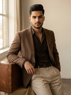 Brown Blazer Vintage Suitcase Retro Portrait