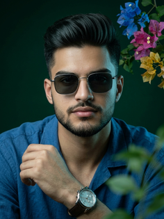 Dark Green Aesthetic Blue Shirt Bougainvillea Portrait