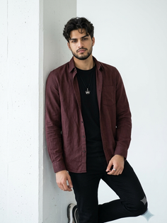 Dark Maroon Shirt Minimalist Fashion Portrait