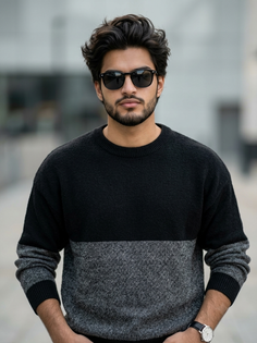 Black Gray Woolen Sweater Modern Fashion Portrait