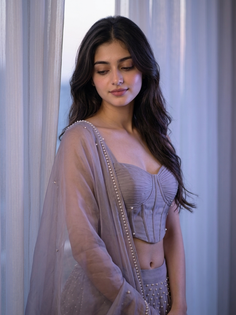 Grey Lavender Lehenga Twilight Bridal Portrait