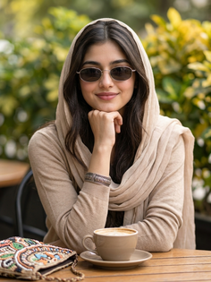 Beige Headscarf Outdoor Café Portrait