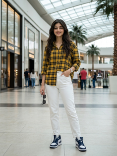 Yellow Black Check Shirt Mall Portrait